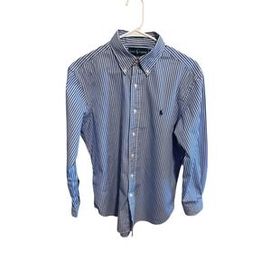 RALPH LAUREN Mens Size 15 1/2 32/33 Classic Fit Blue Striped Button Down Shirt